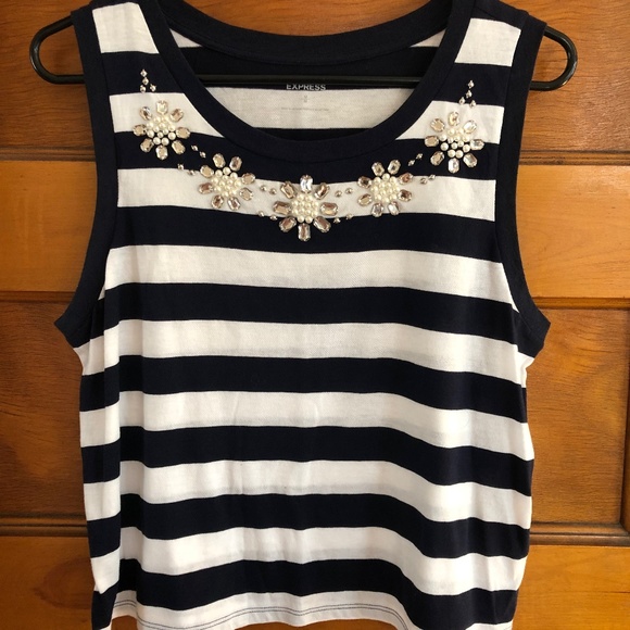 Striped sleeveless top with beaded detail - Picture 1 of 5